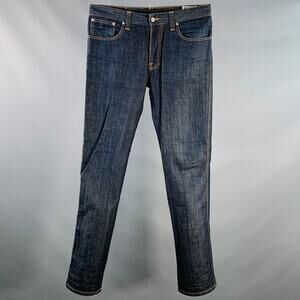 Size 34 Slim Jim Indigo Contrast Stitch Cotton Straight Slim Zip Fly Jeans
